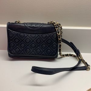Tory Burch Navy and Gold Chained Crossbody